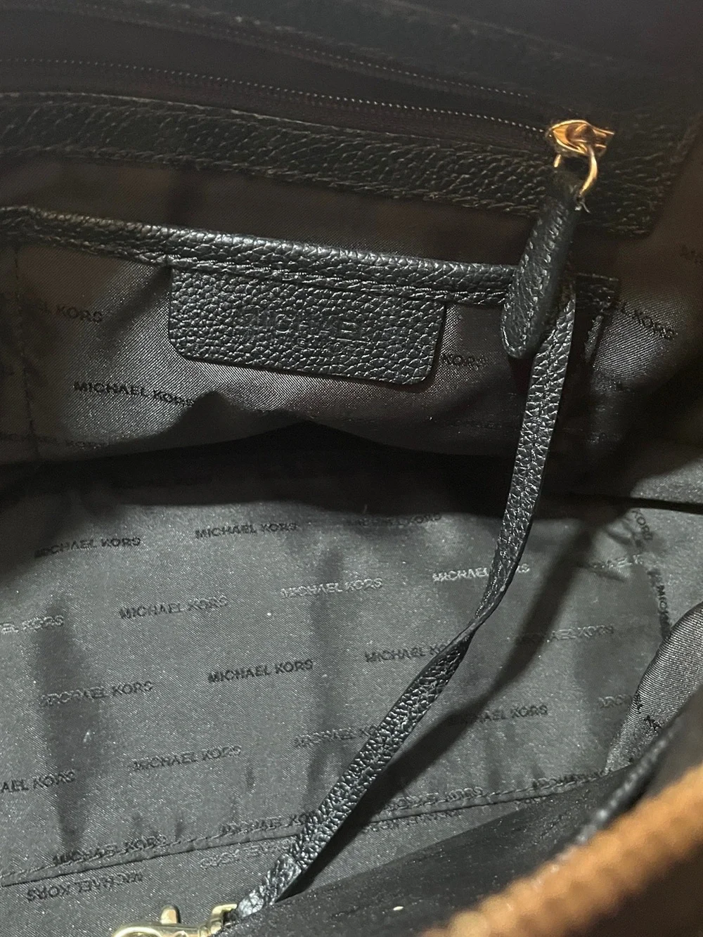 MICHAEL KORS Black Leather Satchel with Gold Hardware